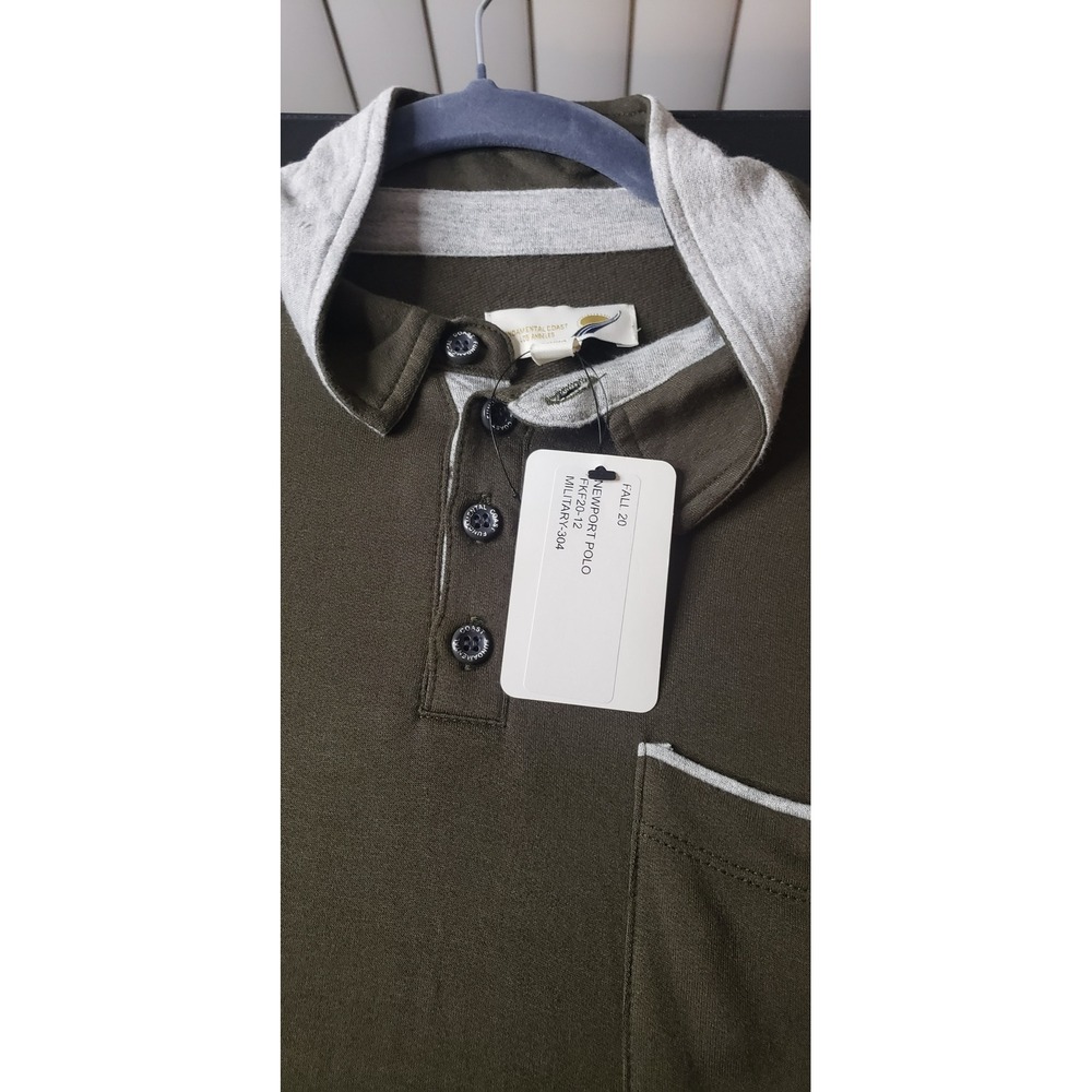 Fundamental Coast Newport Polo Mens M Military Green Long Sleeve Casual Preppy - Picture 4 of 12